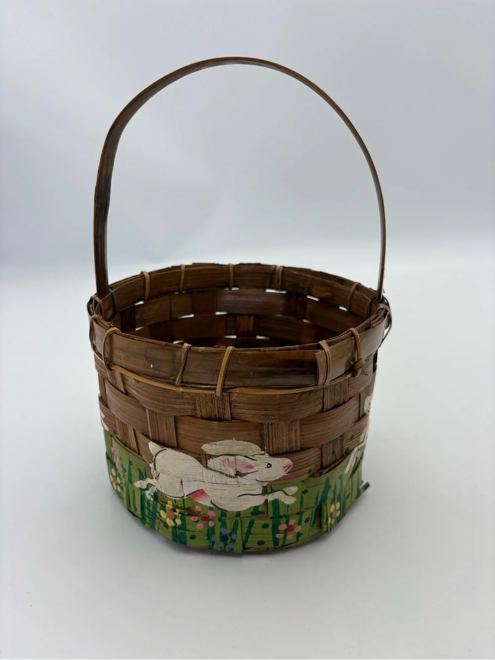 Vintage Handwoven and Hand Painted Easter Bunny Basket